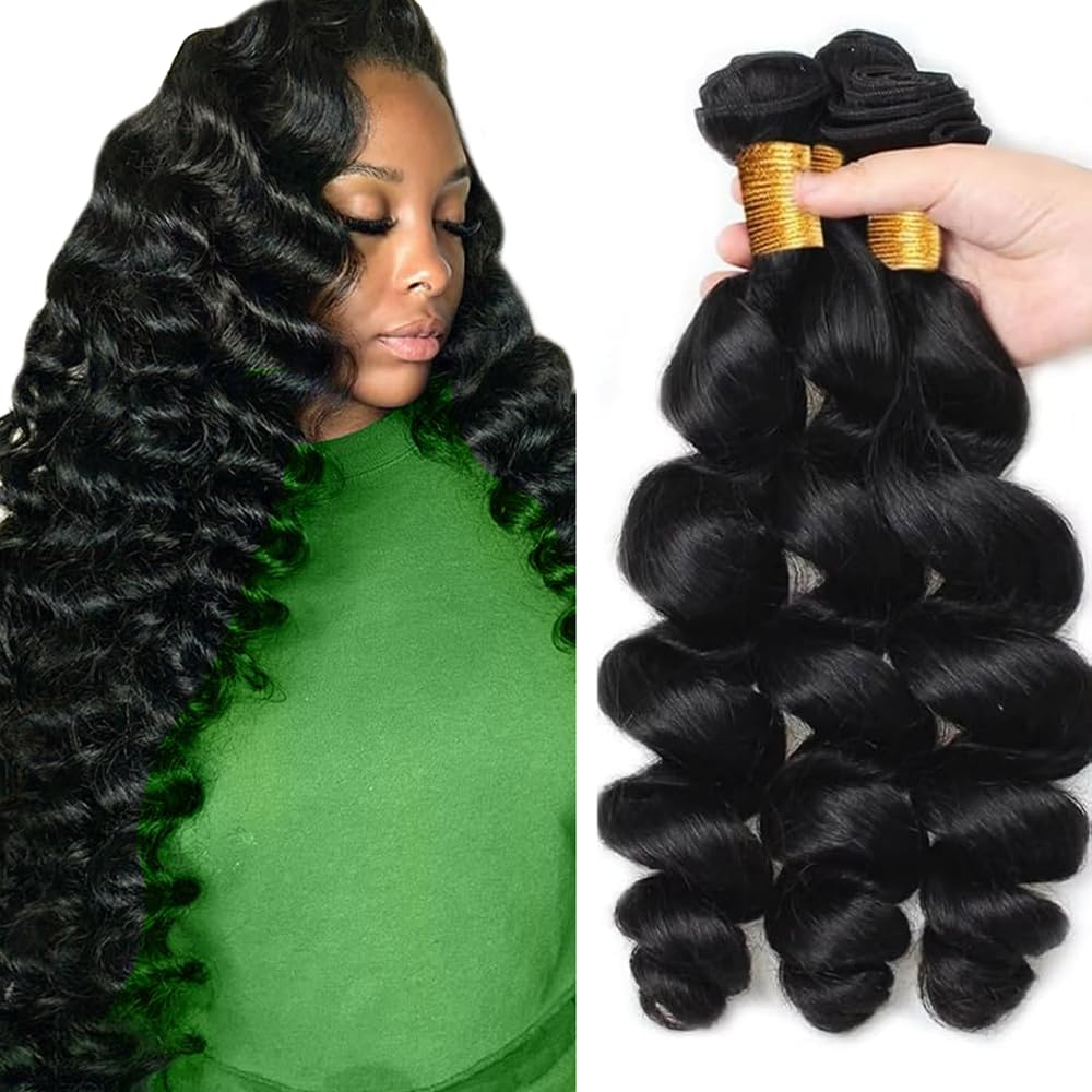 Photo 1 of 28 30 32 inch LadrXadr Human Hair Bundles Human Hair Loose Wave Bundles Loose Deep Wave Bundle Quick Weave Extensions 150g
