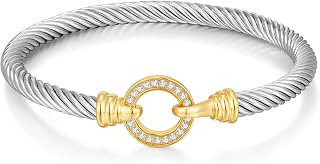 WOWORAMA Two-Tone Gold Silver Twisted Cable Wire Cuff Bracelet for Women Unisex Mixed Metal Adjustable Bangle Jewelry
