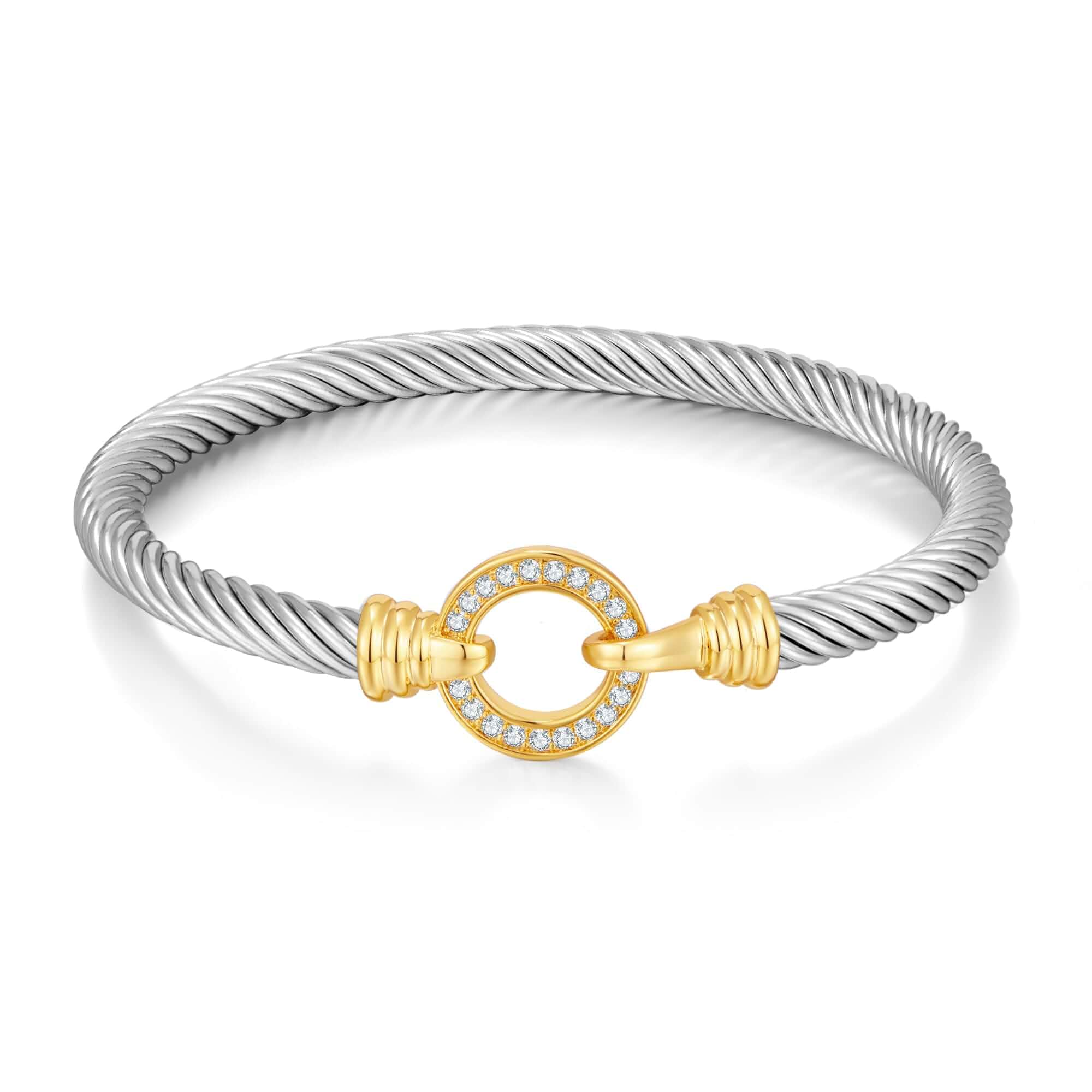 WOWORAMA Twisted Cable Wire Bracelets Two Tone Bangle Bracelet for Women Stainless Steel, Unisex Gold Silver Bracelet, Mixed Metal Chunky Bangles Jewelry