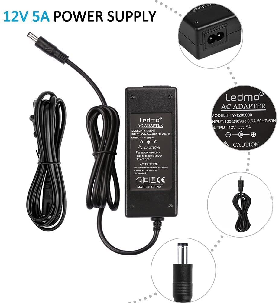 LEDMO Transformador 12V 5A/6A Adaptador de Corriente 60W/70W Fuente de Alimentación Transformador Voltaje de Entrada CA 100-240V a CC 12V — view 7