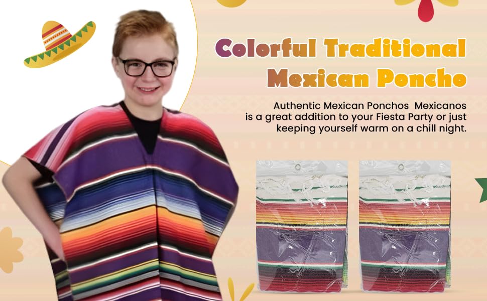Adulf Size - Bright Colorful Traditional Authentic Fiesta Mexican Poncho Sarapes Mexicanos for Men and Women3