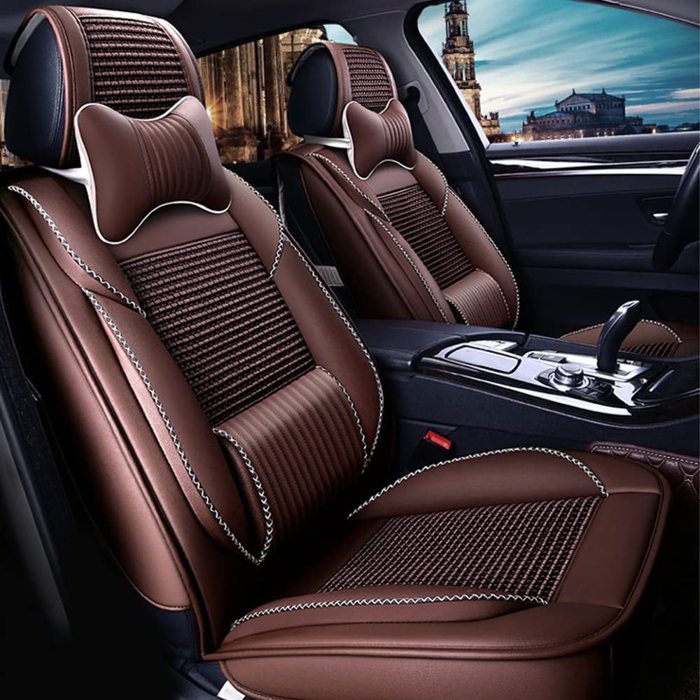 JoyRozTek Car Seat Covers For Audi Q5 SQ5 2008-2026 (5-Seater), Universal Fit, Premium PU Leather Seat Cover Full Set, Coffee