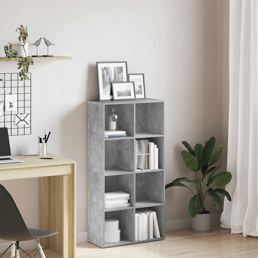 Biblioteka 8 przegródek Szary Beton 66x30x130 cm Drewno Ingenierie | Półka na książki Czasopisma DVD, zastosowanie poziome lub pionowe, łatwy montaż