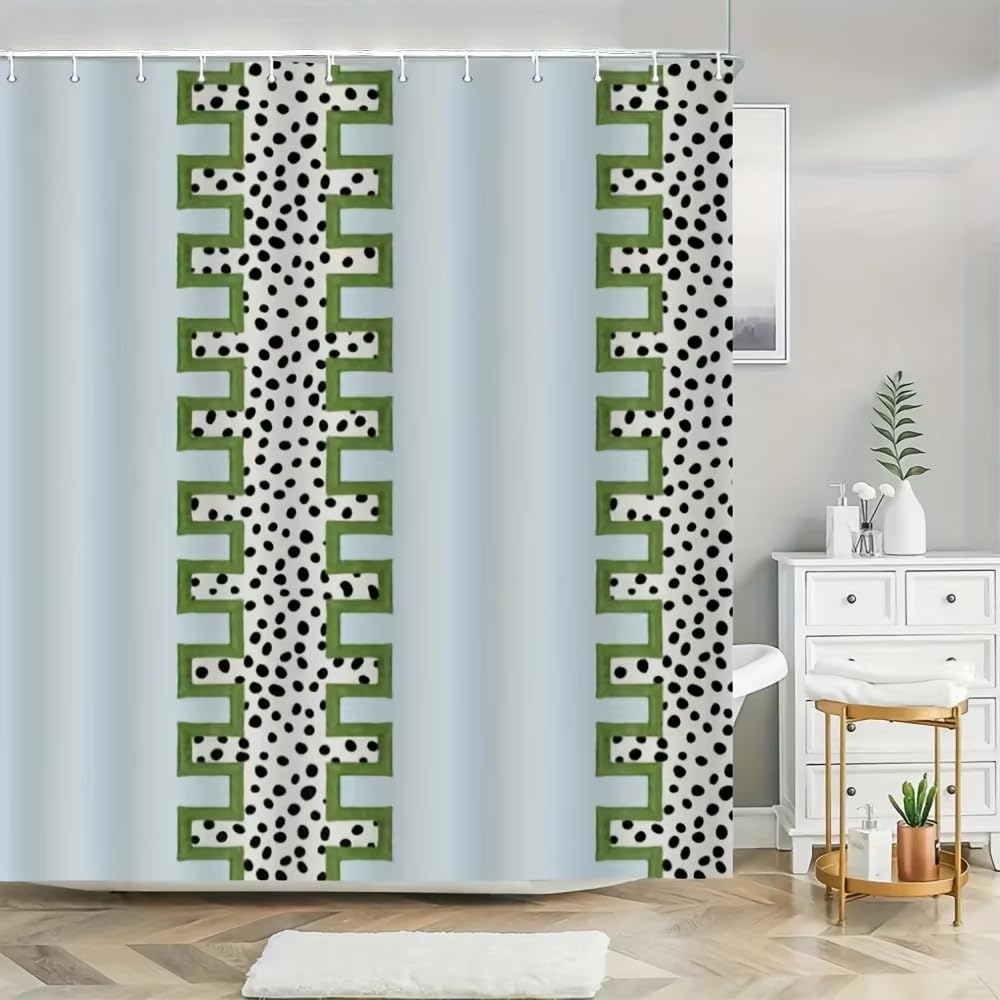 KELAIMI Light Blue Green Geometric Polka Dot Shower Curtain,Modern Aesthetic Bathroom Curtain with Hooks,Washable Quick-Drying Fabric Bathtub Curtains Blue 180X180Cm