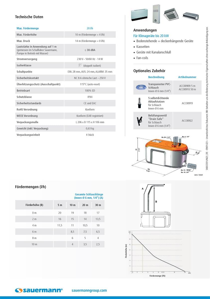 pompa a condensa sauermann si-60 20l/h