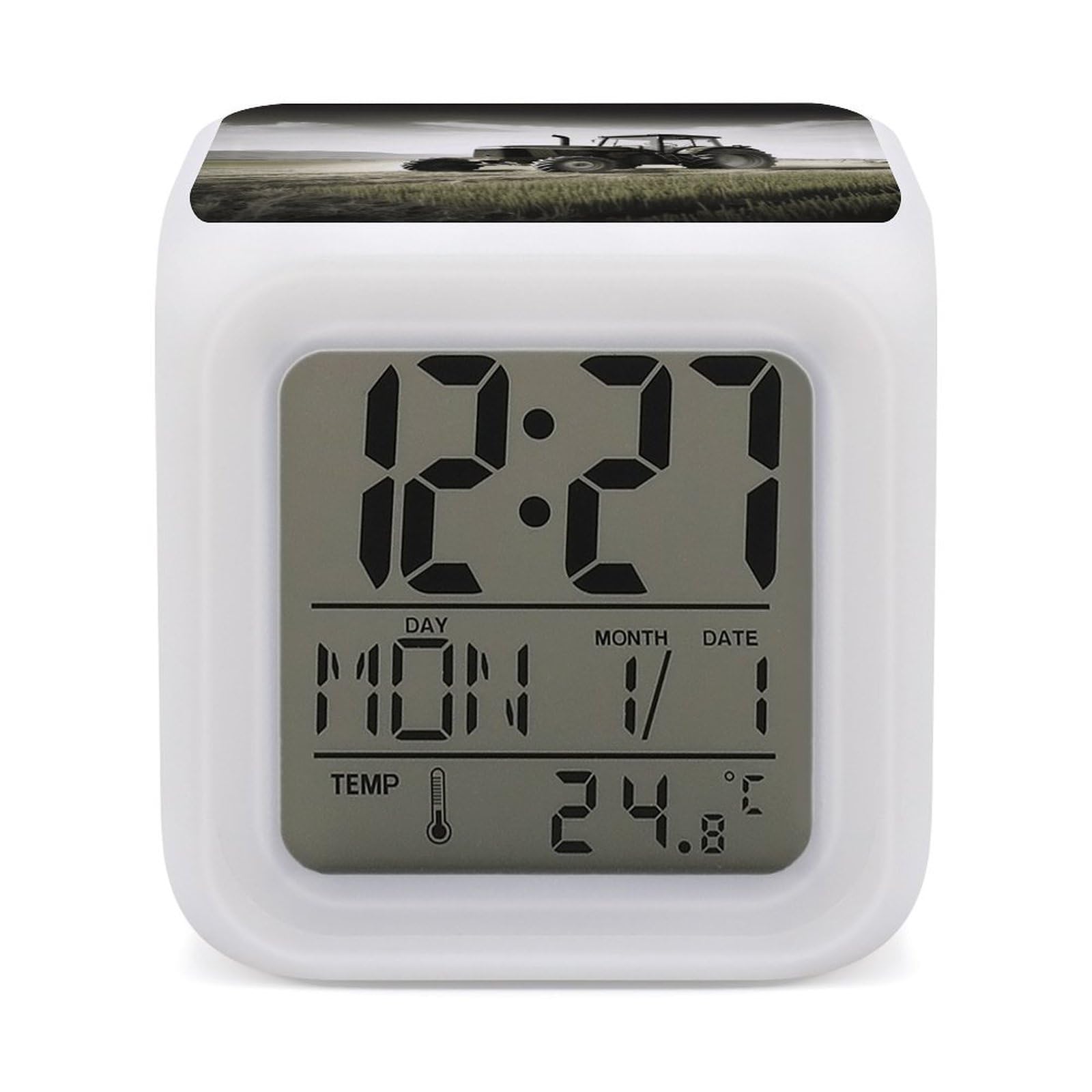 JTREHY Tractor Agriculture Tranquil Alarm Clock Seven Color Night Light Digital Clock Precision Reliable Alarms Clocks for Bedroom Heavy Sleepers Adults Gift for Men and Women