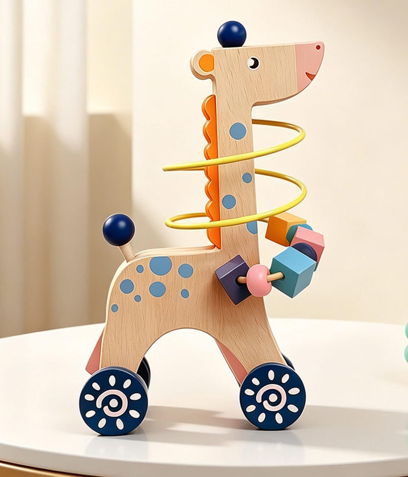 Labirinto di Perline in Legno Montessori, Impilatore ad Anelli e Cubo Porta Forme