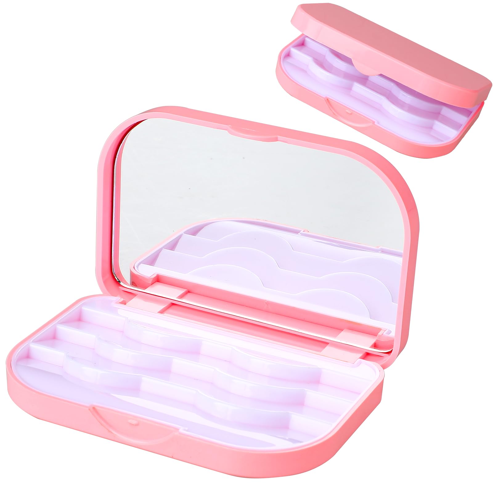 Eyelash Case 3 Layer Lash Case with Makeup Mirror, Eyelash Storage Case Organizer, Portable Eyelash Holder Empty Eyelashes Storage Box for Travel, Eyelash Case Box Organizer for Women Girls(Pink)