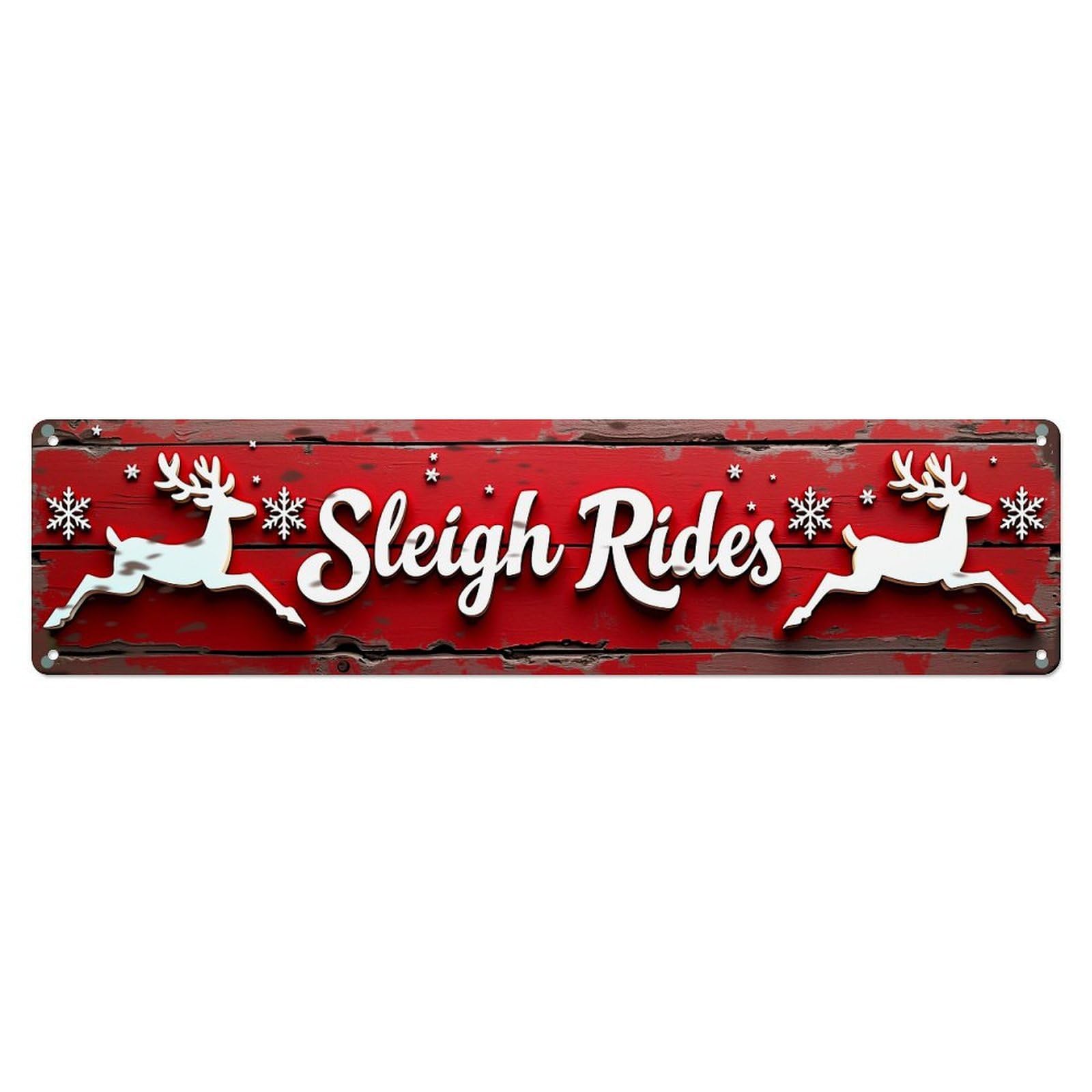 Jdyaojiesheng Vintage Red Wood Plaque With Reindeer And Snowflakes Tin Sign Retro Metal Wall Decor Metal Poster, Home Bar Garage Farmhouse Cafe Wall Art Decoration 4X16inch