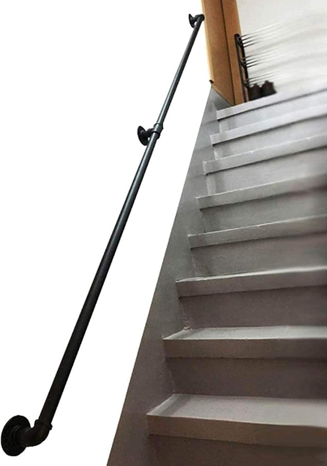 Wall Mount Banister (1ft-20ft), Staircase Handrail, Complete Kit, Indoor Outdoor Stairs Porch Deck Hand Rail, Industrial Wrought Iron Pipe Railings (Size : 2ft)