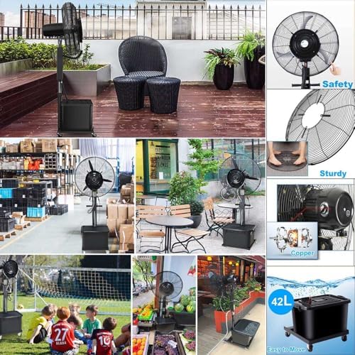Heavy Duty Oscillating Misting Fan - Industrial-Grade 110V Outdoor Pedestal Fan with 3 Speeds & 11 Gallon Water Tank, Perfect for Patios, Restaurants, Garages, Gyms, Workshops (650mm Adjustable)