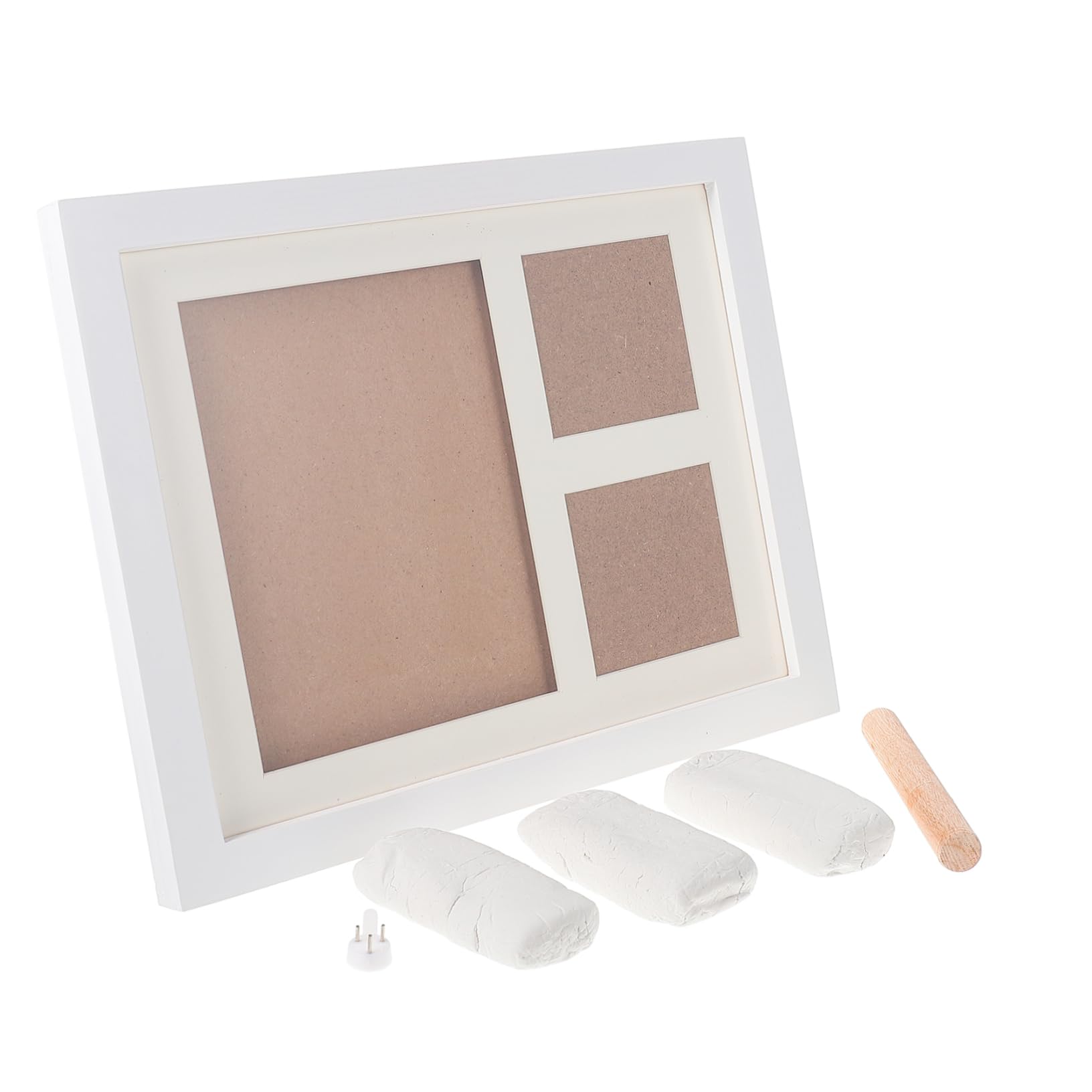 Marco de Fotos DIY de Madera y 3 Compartimentos Almohadilla de Tinta para Guardar Fotos y Huellas, Decoración para Salón u Oficina