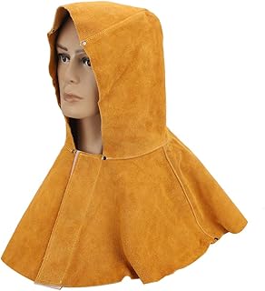 Welder Hood Yellow Cowhide Welding Helmet Safety Cap Heat Insulation Protective Welding Gear for Neck Face Protection