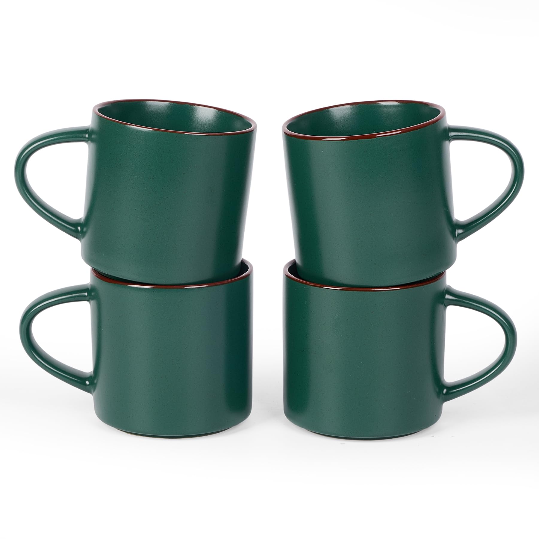 Richmount Halo Coffee Mugs Set of 4, 13oz/370ml Stoneware Tea Cups with Large Handle and Burgundy Trim for Latte/Cappuccino/Milk/Cocoa/Tea, Microwave & Dishwasher Safe, Dark Green โ image 1