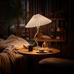 KUNJOULAM Petite lampe de table plissée, lampe de chevet côté lit avec abat-jour beige, Morden Mini Lampe pour chambre à coucher décoration de bureau, E12 Ampoule incluse