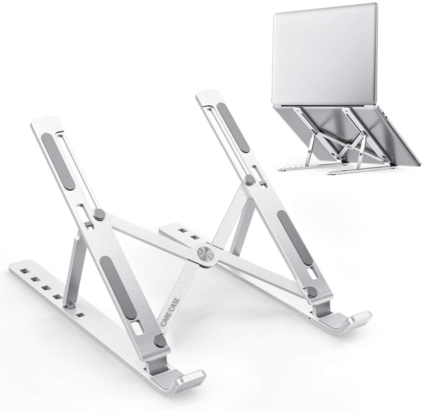 CARE CASEâ„¢ Creative Foldable Height Adjustable Metal Frame Laptop Stand, Ergonomic, Over Heating Protection for Laptops. (Silver) CARE CASEâ„¢ Creative Foldable Height Adjustable Metal Frame Laptop Stand, Ergonomic, Over Heating Protection for Laptops. (Silver)