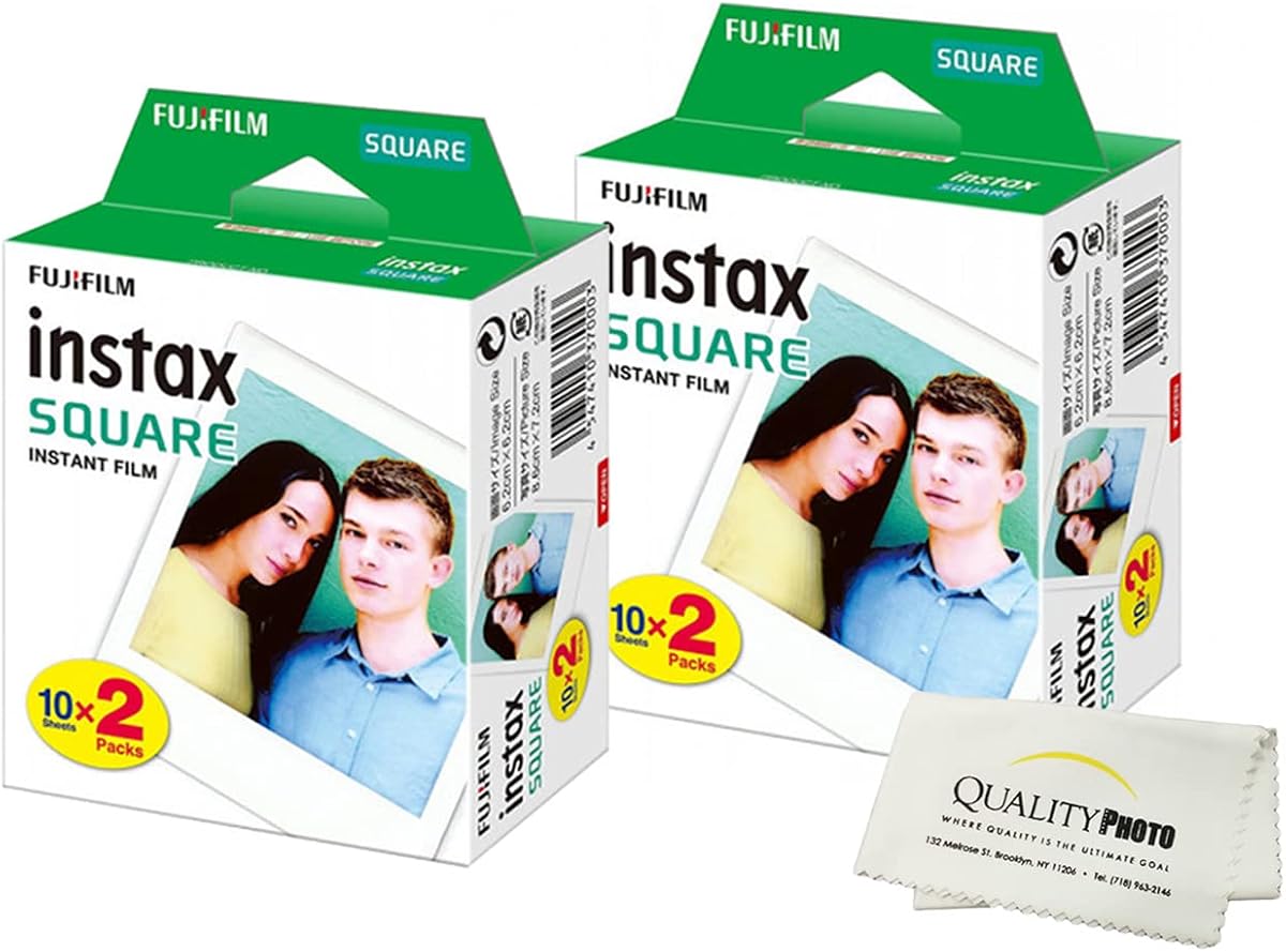 Película instantánea Fujifilm Instax Square - 40 exposiciones - para uso con la cámara instantánea Fujifilm Instax Square + paño de microfibra fotográfica de calidad...