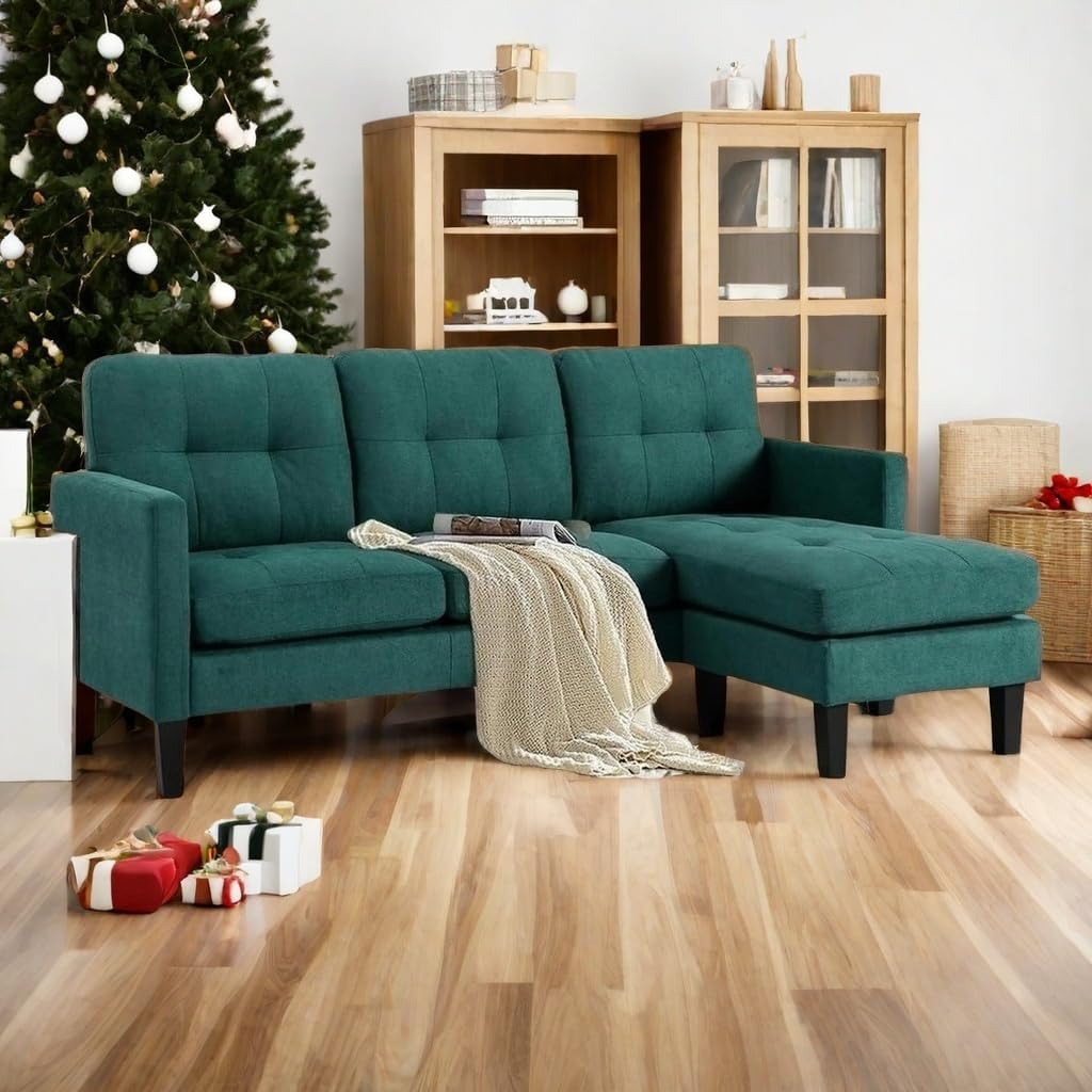GlasFlength L Shaped Couch, Sectional Couch for Living Room Modular Small Sectional Sofa, Convertible Sleeper Sofa with Reversible Chaise for Living Room Furniture, Apartment, Compact Spaces(Green)