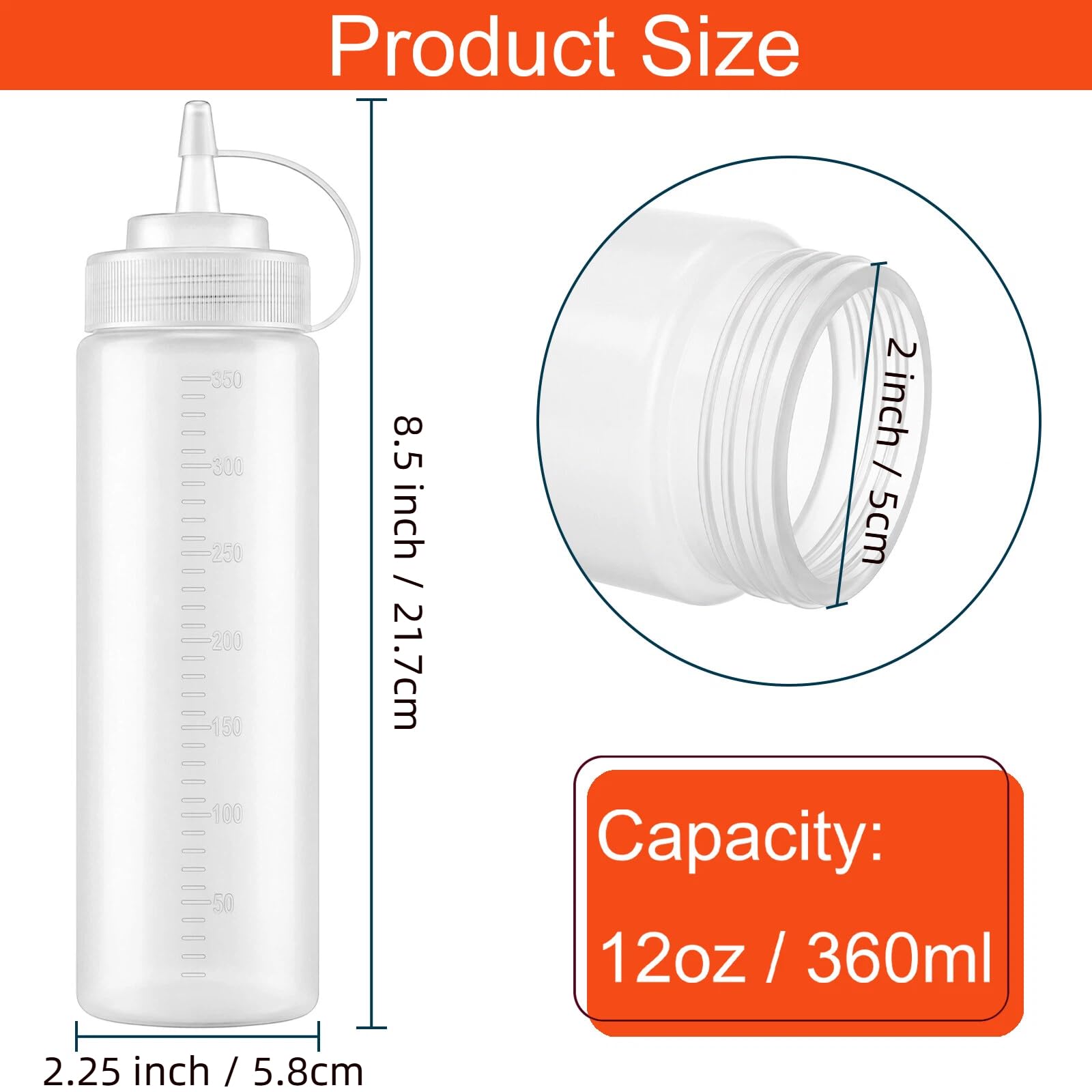 Bekith 12 Pezzi 360ml Bottiglie da Spremere in Plastica Flacone Dosatore con Tappi Dispenser di Condimenti Salsa ketchup Maionese Senape Olio Cucina