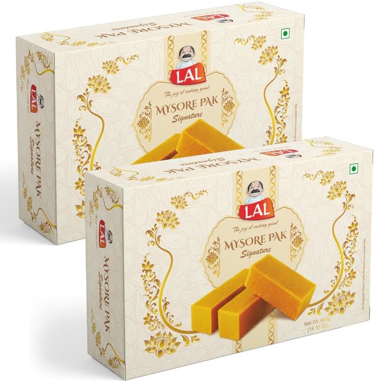 Lal Sweets Mysore Pak 400g x 2 Pack | Authentic Indian Sweet with Pure Desi Ghee | Melt-in-Mouth Texture | Indian Mithai