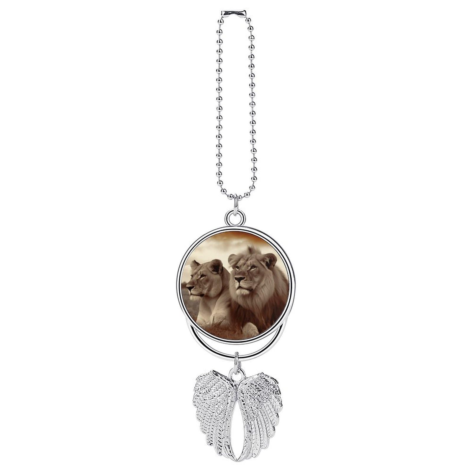 African Lion and Lioness Car Pendant Rear View Mirror Hanging Ornament Auto Metal Charm for Aesthetic Interior Decor. Lucky Car Accessories Cute Funny Hanging Decor for Car Truck