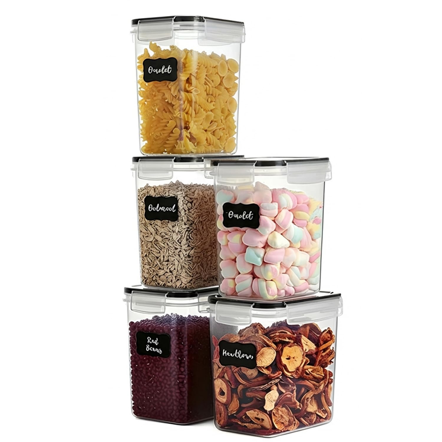 AEX Airtight Food Storage Container - Leak‑Proof Cereal Storage Containers with Lids | BPA-Free Kitchen Pantry Storage Organiser - Flour Sugar Pasta Dry Food Storage Jars (Set of 5)