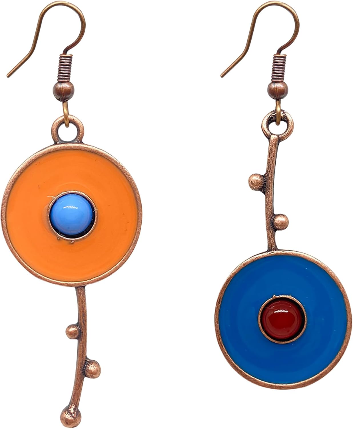 KaFu Bohemian Earrings Dangle Earrings for Women Girls Vintage Ethnic Round Enamel Earrings Handmade Boho Asymmetrical Statement Geometry Earrings Jewelry Gifts