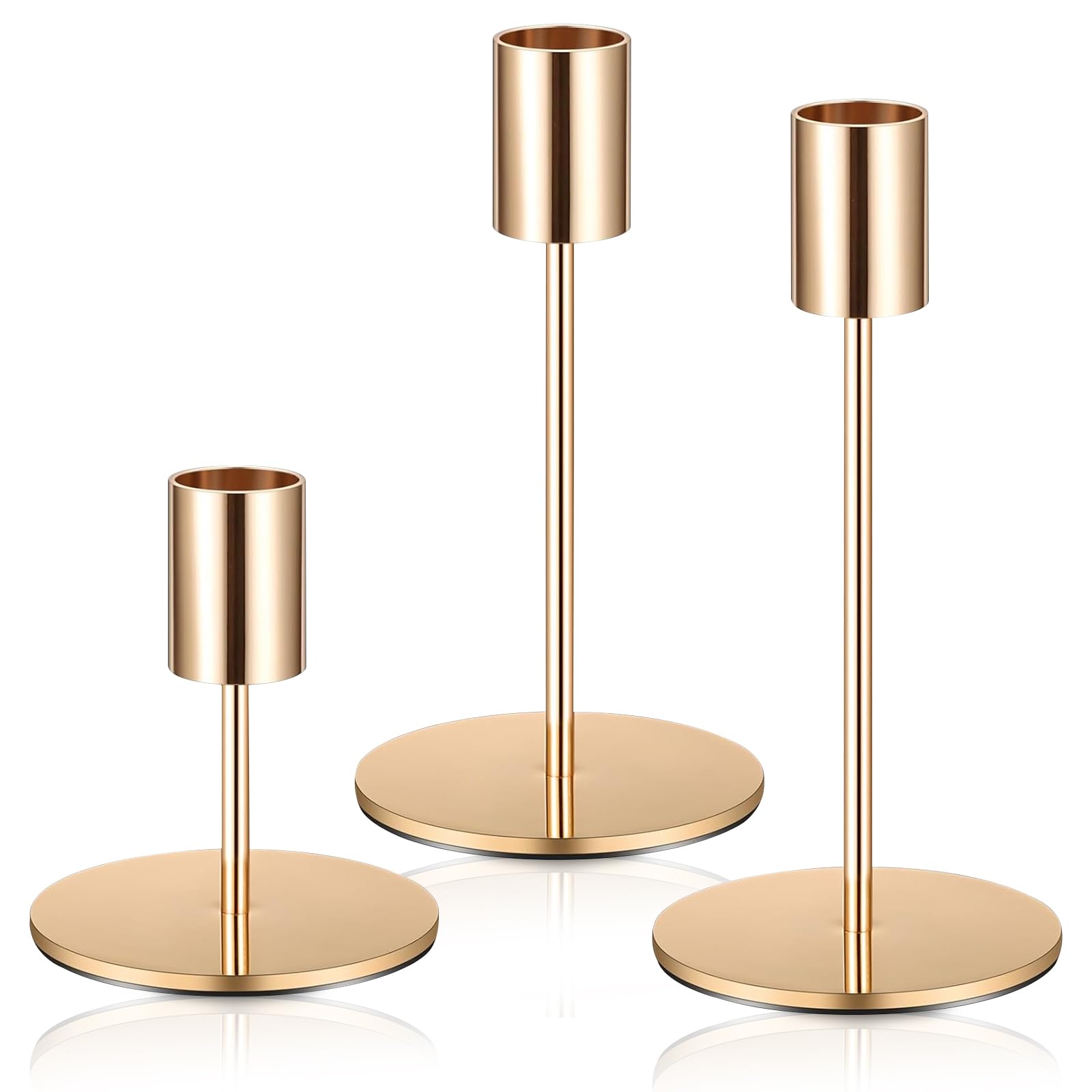 3 Pcs Gold Candle Holders, Metal Candlestick Holders Candles Holder Tall Taper Candle Stand Holder for Wedding Party Table Decor Candlelight Dinner