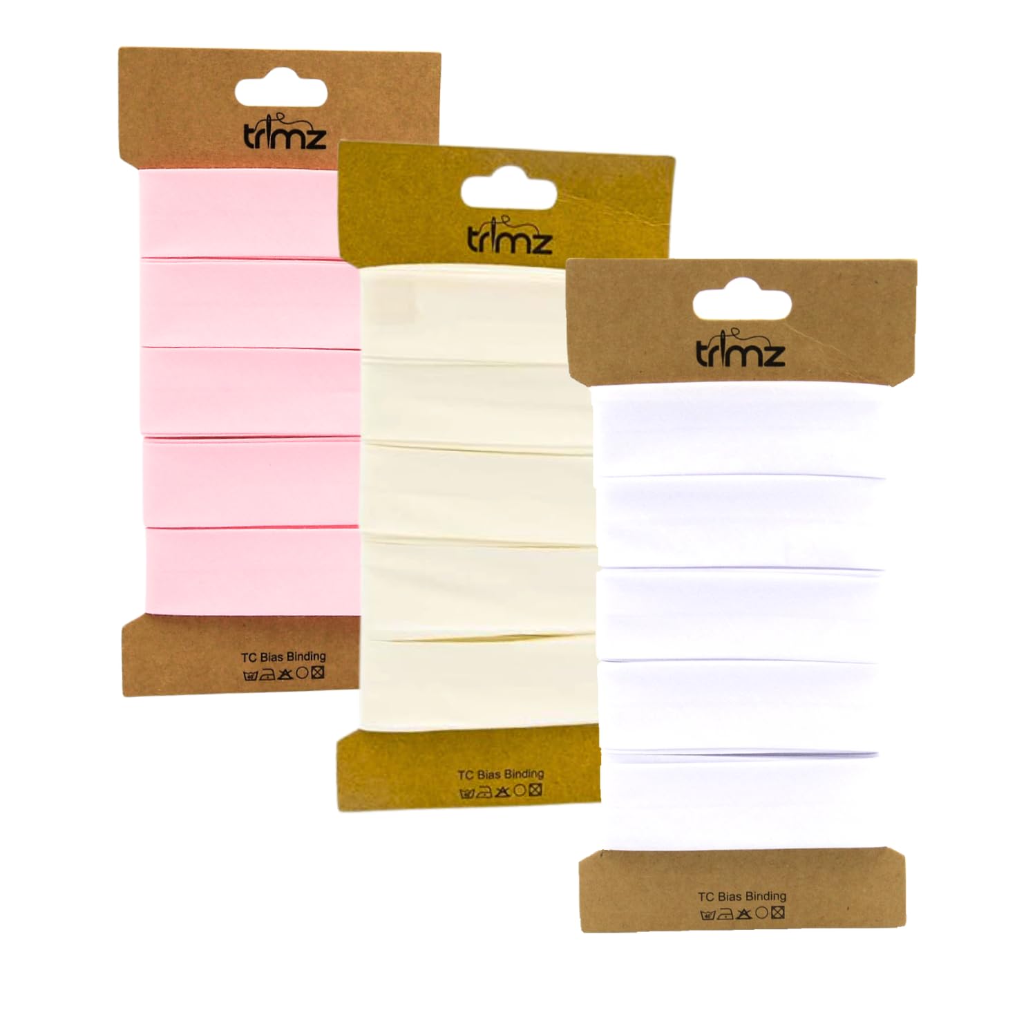Trimz Bias Binding 3 x 5m Bundle - Starter Trio - Pretty Pastels (Pink, Cream, White) — image 1