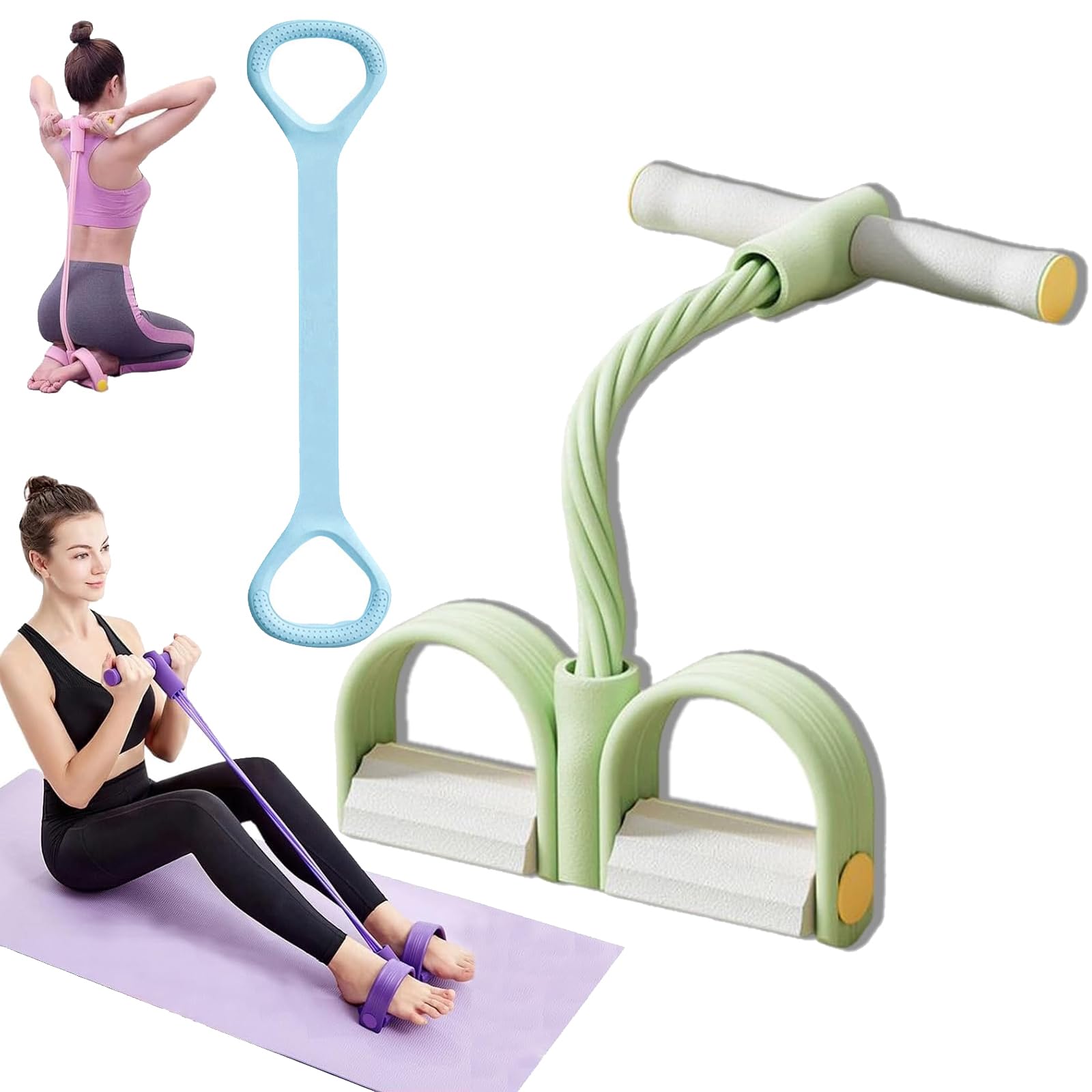 Pedal Resistance Band, 6 Tube Foot Pedal Resistance Band, Multifunction Pedal Resistance Band, Bodybuilding Expander, for Fitness, Weight Loss, Training, Yoga (Green, 6 Tubes)