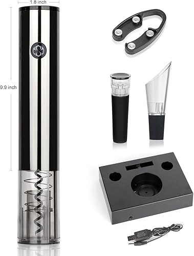 Miniatura 5 de Juego de abridor de vino eléctrico con base de carga, abridor automático de botellas de vino con cortador de aluminio, tapones al vacío, vertedor,
