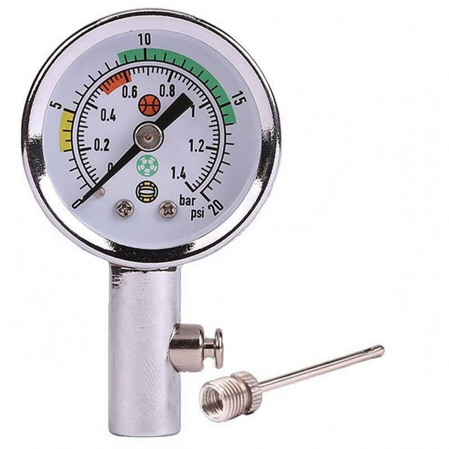 Sturdy Metal Body Ball Pressure Gauge Threaded Needle Adapter Air Pressure Gauge Two-Scale Scale Sports Gear Analog, Pressure Gauge-image-28