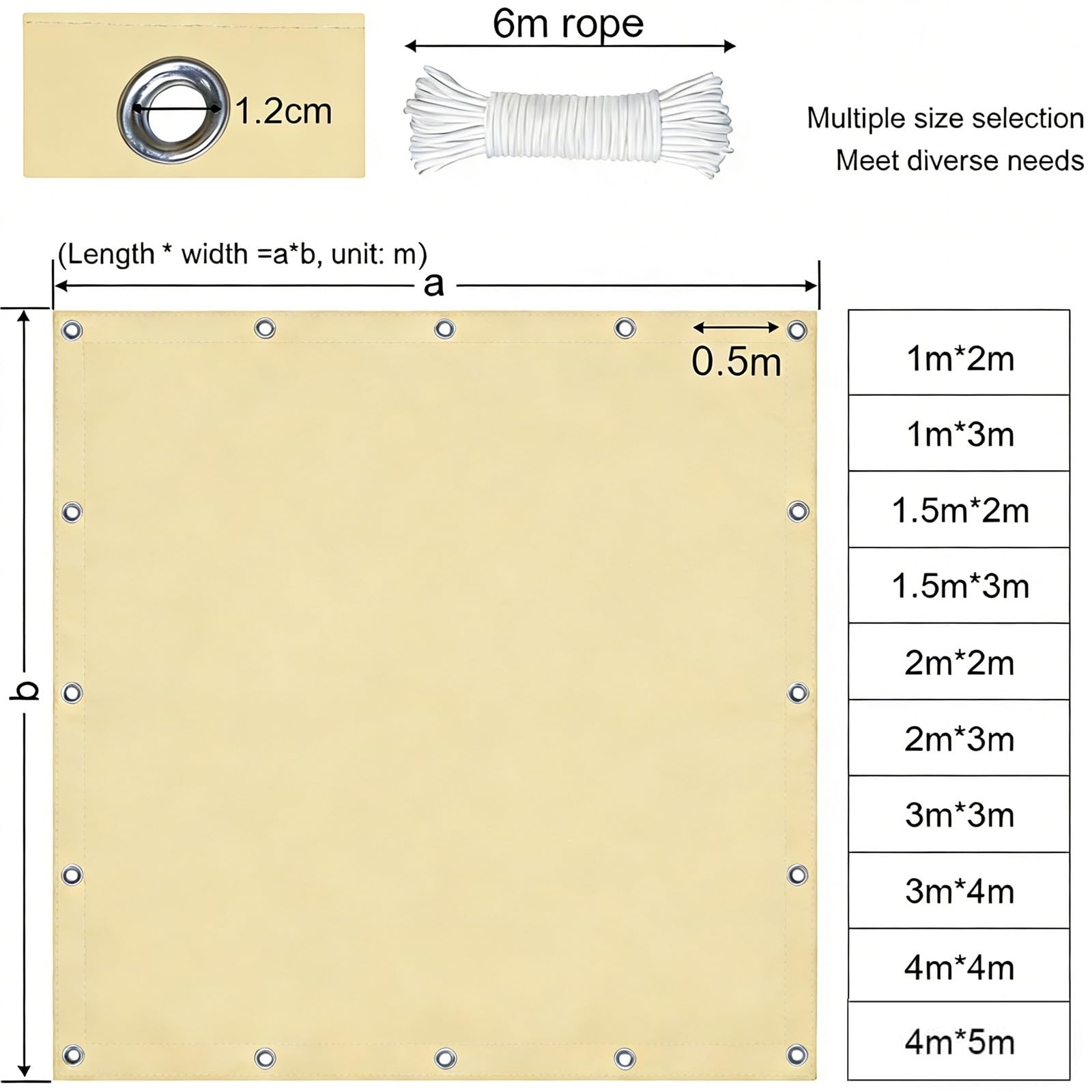 Sonnensegel Wasserdicht 2.5x4.2M Rechteckig mit Ösen, UV Schutz Sonnenschutz Balkon Sonnensegel Leinwand 180gsm Sonnenschutz für Garten Balkon Terrasse Camping - Hellgelb