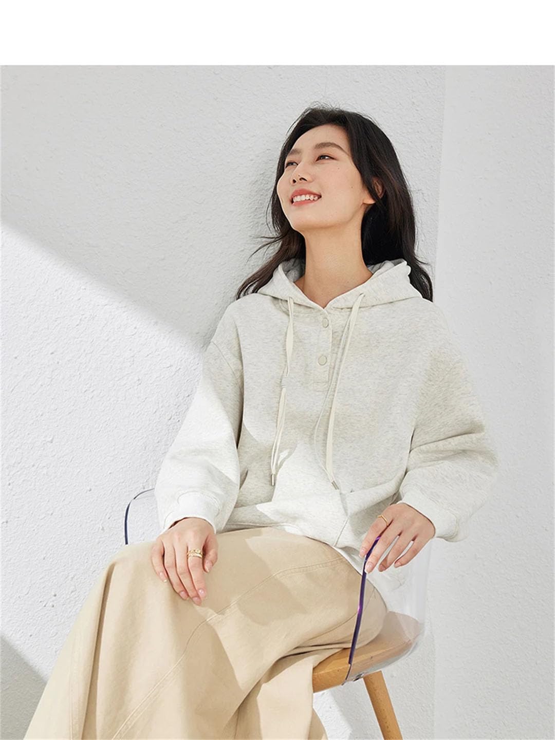 Sudadera con capucha gruesa de forro polar para mujer, color liso, holgada, de manga larga