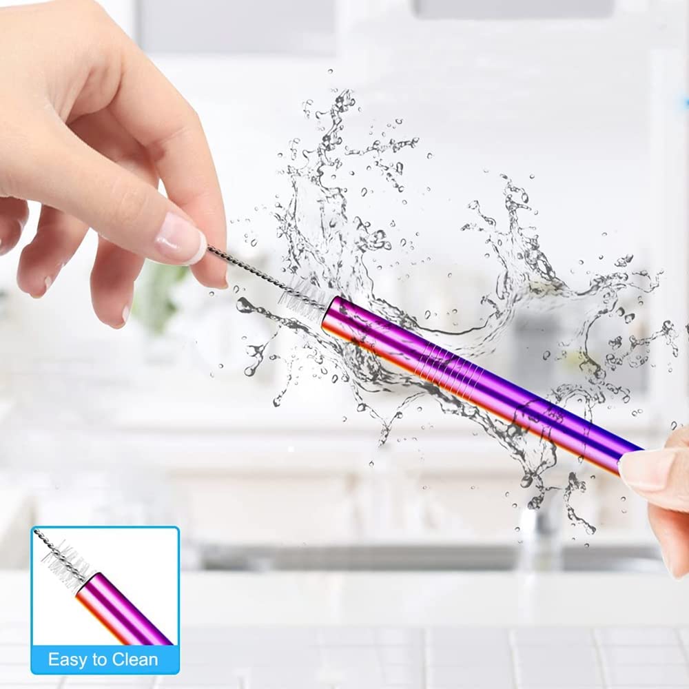 Set 12 Cannucce Riutilizzabili In Acciaio Inox - Dritte E Curve, Con Spazzole E Sacchetto (Arcobaleno) - Foto 3