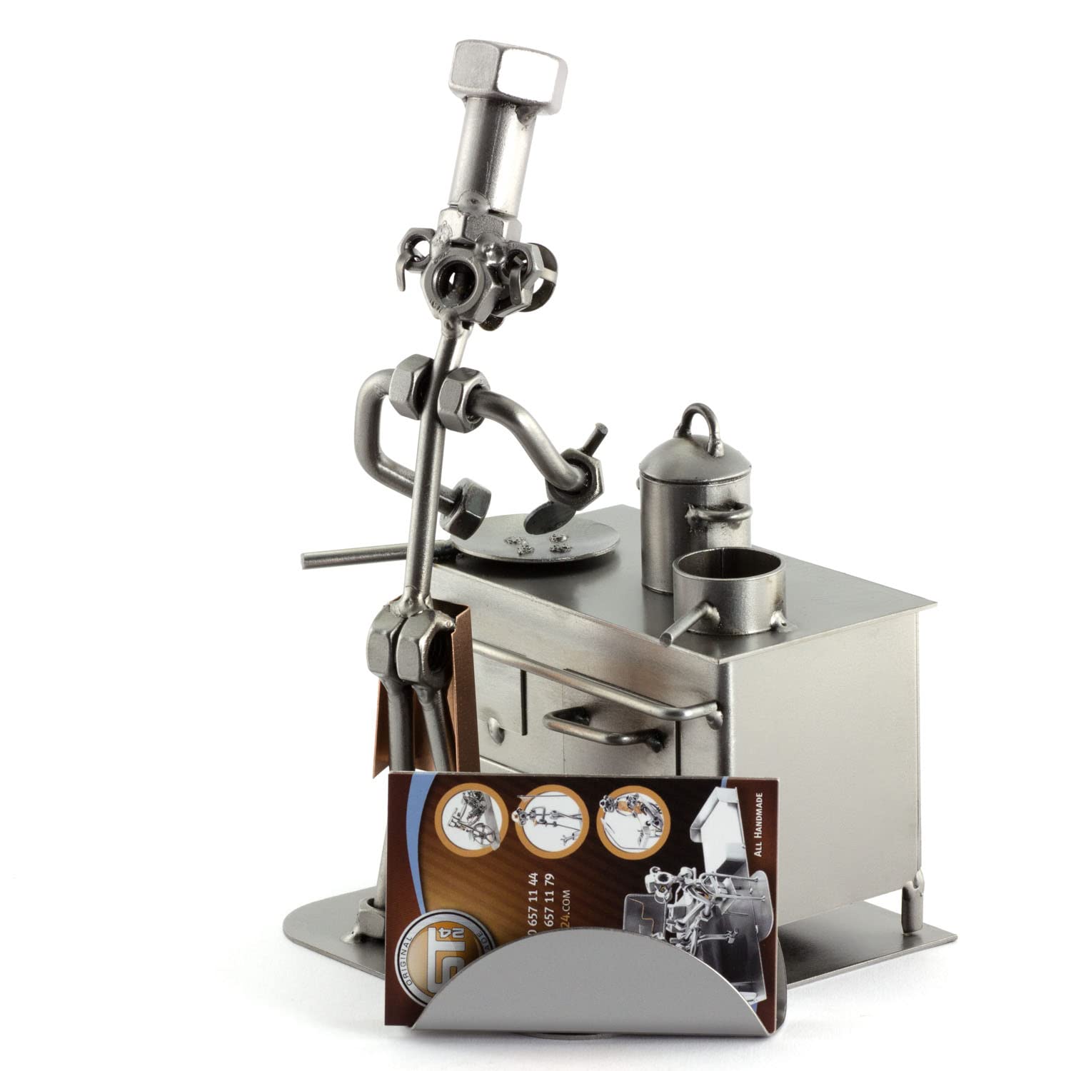 Steelman24 I Omini di Viti Postino con Portabiglietti da Visita I Idee Regalo Originale I Soprammobili in Metallo I Modellino