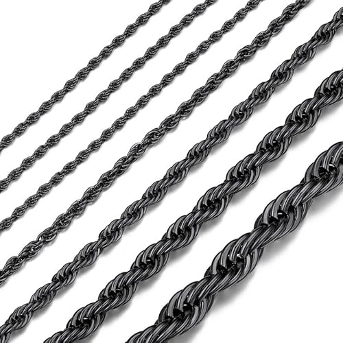 ChainsHouse Rope Chain for Men Women, Stainless Steel Twisted Chain Necklace 1.5mm/2mm/3mm/3.8mm/6mm Width, Black/14K Gold Mens Rope Chains Jewelry 16"-30", Send Gift Box 16 Inches(choker) c