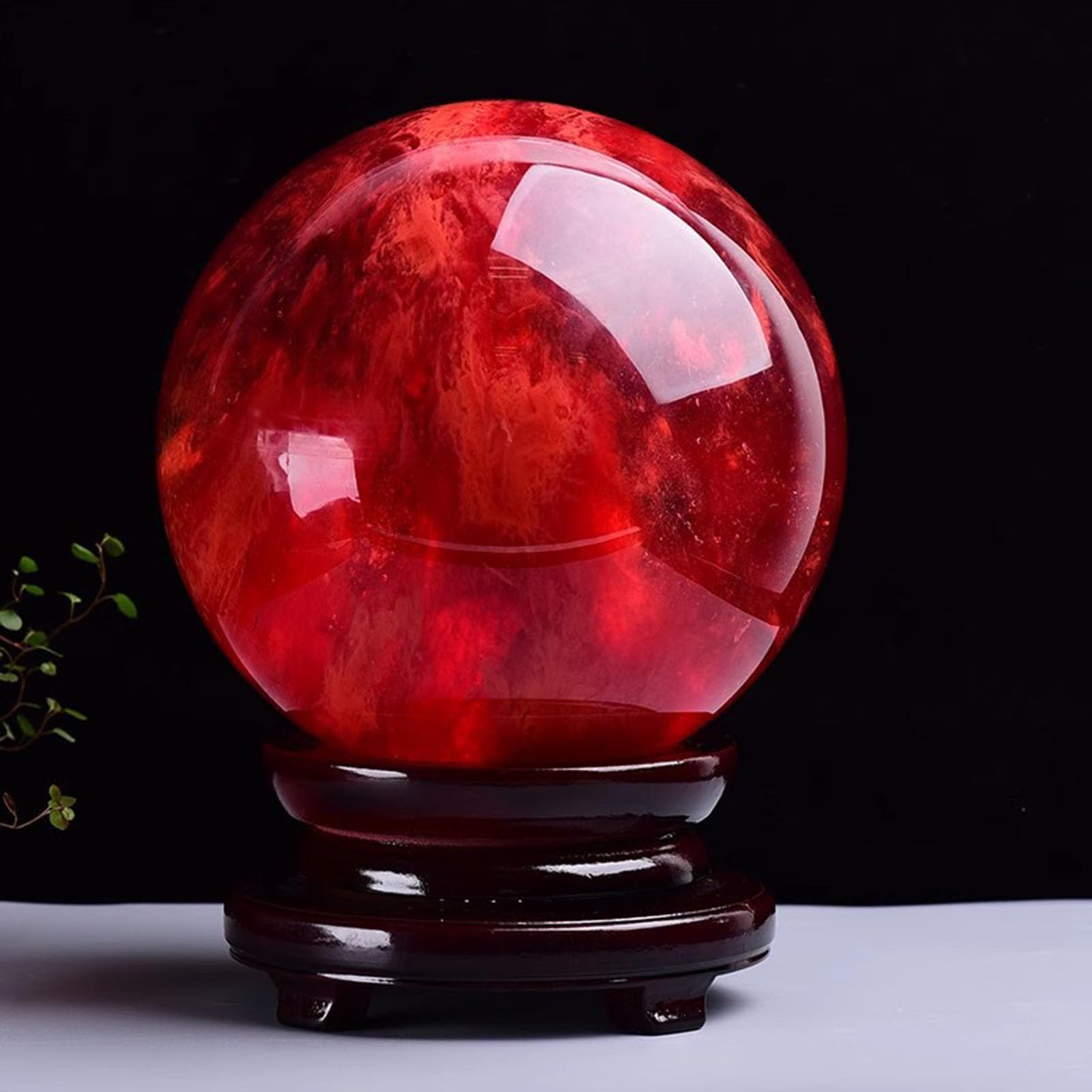 Sfera di Cristallo Rossa con Supporto, Grande Sfera di Cristallo | Sfera curativa di cristallo per la meditazione Feng Shui Divinazione Ufficio Decorazione della casa, Ricchezza successo