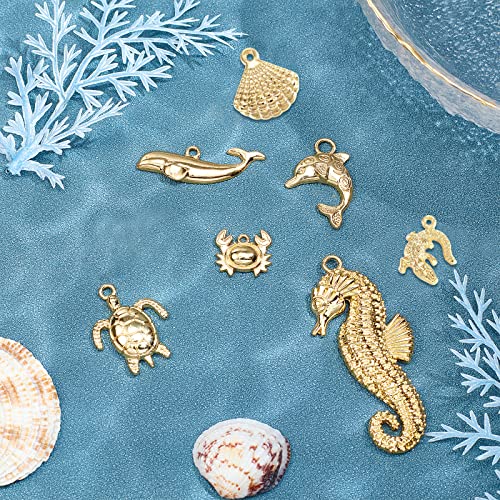 SUNNYCLUE 1 Box 16Pcs 8 Styles Real 14K Gold Plated Charms Gold Sea Theme Animal Charms Tortoise Starfish Seahorse Pendants Bulk for Earring Necklace Bracelet Jewelry Making Supplies - Image 4