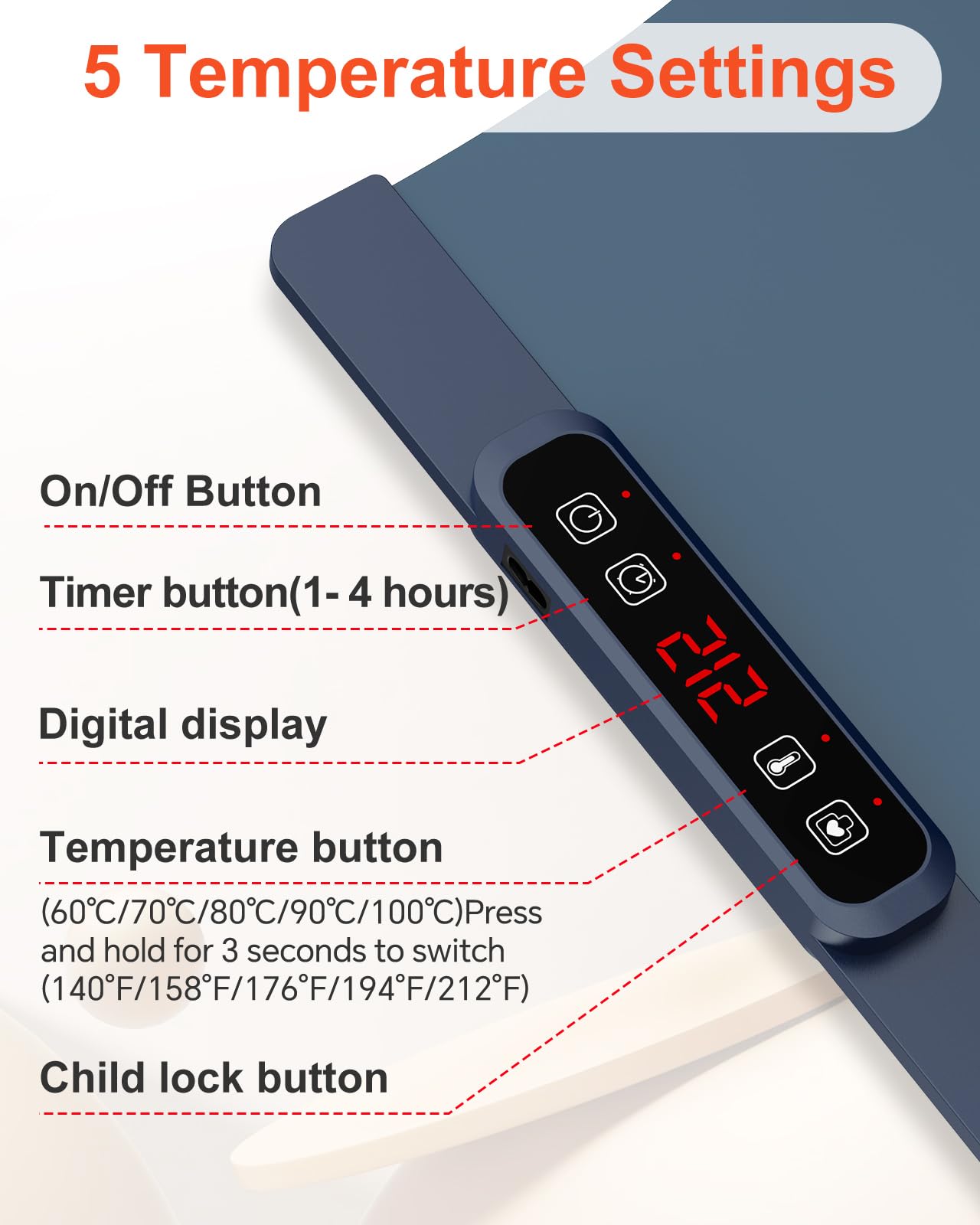 Food Warmer Mat,Electric Portable Silicone Warming Tray, 4 Level Temperature Heating Tray for Food ?1-4 HoursTimer?Easy to Clean with Nano-Material,Food Warmers for Parties ?Buffet ?Thawing