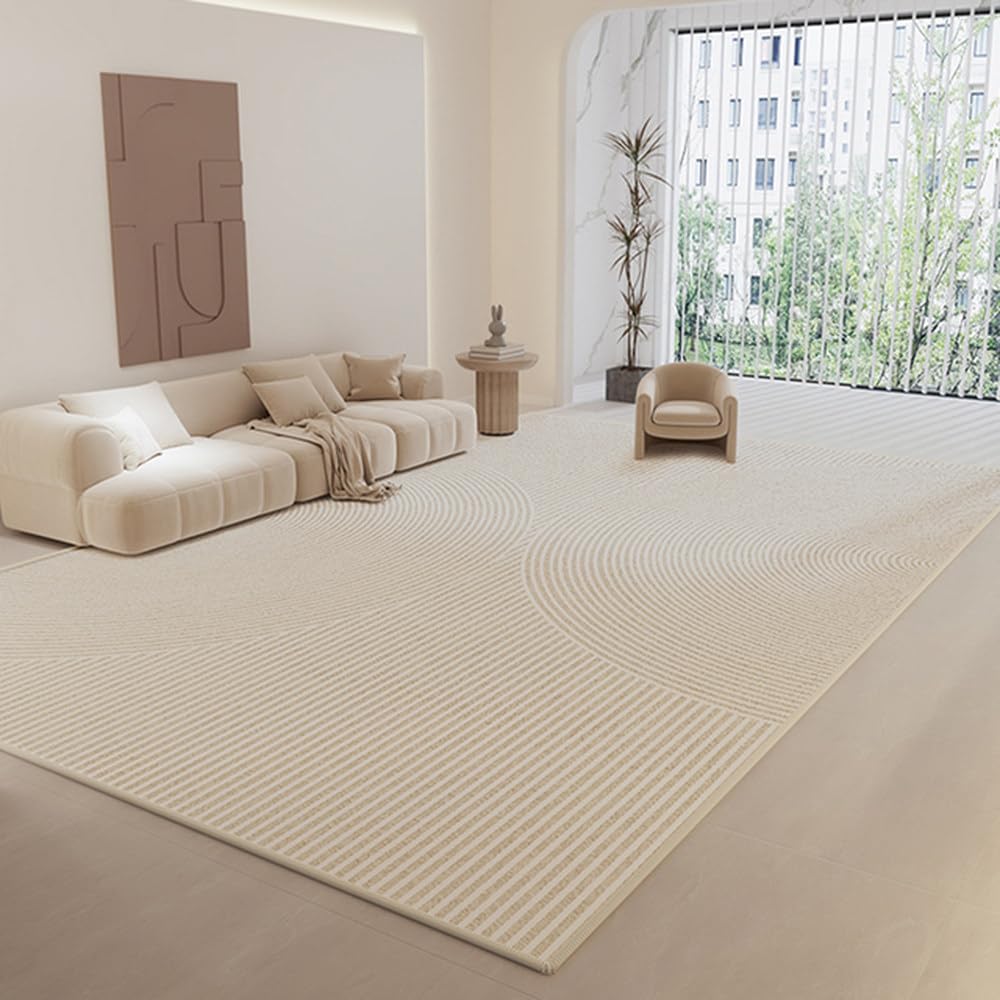 Tapis facile à nettoyer et grand tapis doux lavable pour salon beige