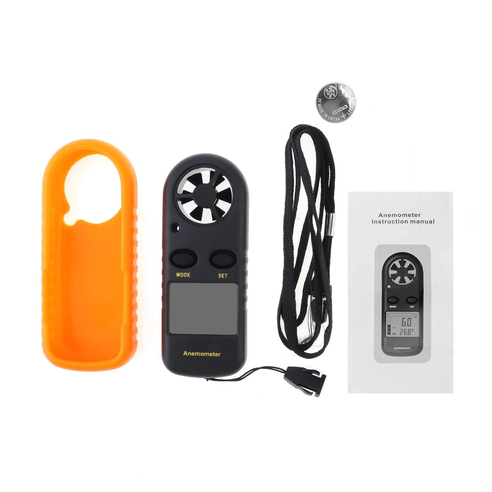 Anémomètre Portable, Anémomètre Numérique Haute Précision, anémomètre à écran LCD pour le vol de cerf-volant/météorologie/pêche avec vitesse de l'air MAX/MIN/AVG, test de température du vent