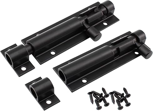 2 PCS 3" Slide Bolt Latch Lock Aluminum Alloy Barrel Black | Slide Bolt Door Latch Gate Security 3 Inch Lock Barrel Black with Mounting Screws