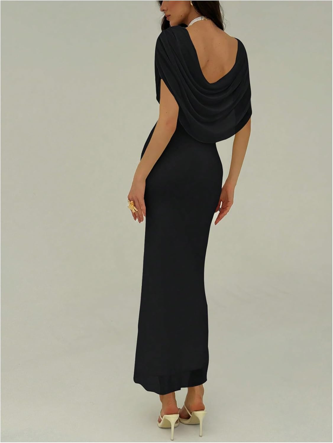 Floerns Women's Elegant Draped Cowl Neck Bodycon Dress Sleeveless Mesh Cocktail Party Long Dresses - Image 3