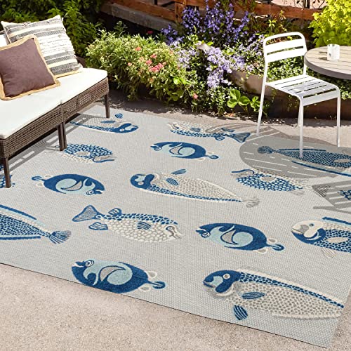 JONATHAN Y Fish High-Low Indoor Outdoor Area Rug 4X6 Gray/Navy, Algarve Modern for Backyard, Patio, Porch, Easy-Cleaning, High Traffic, Pet-Friendly, Non-Shedding (AMC114B-4) - Image 3