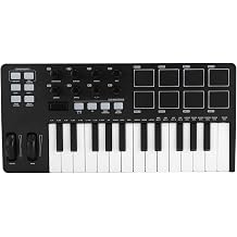 Yunseity 25 Key USB MIDI Keyboard Controller, Portable Lightweight Music Production Keyboard with 8 Backlit Drum Pads, 8 Knobs, Arpeggiator, Software, for PC