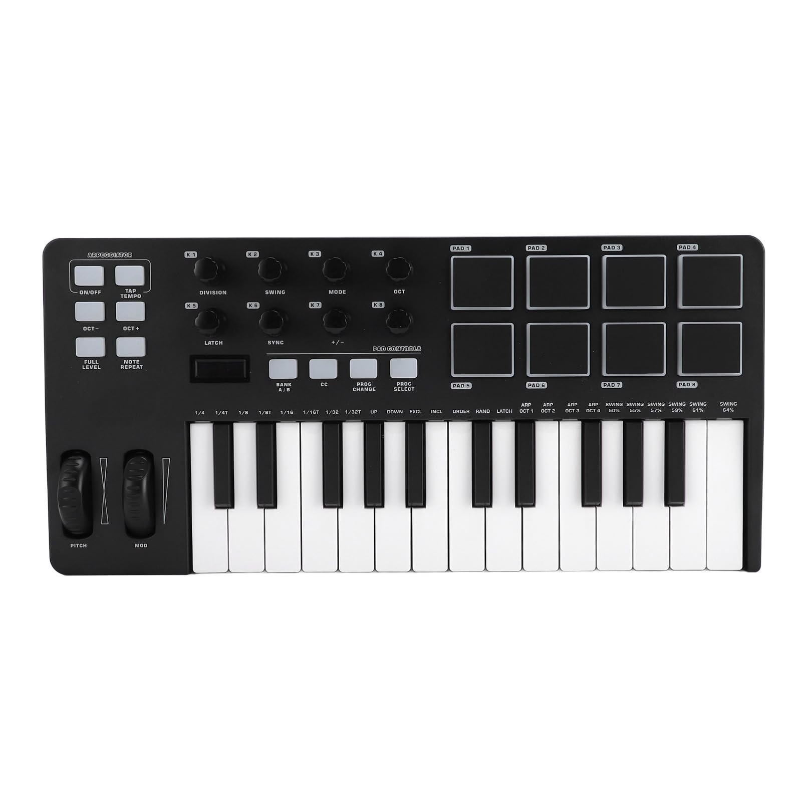 MIDI Controller, 25 Key USB MIDI Keyboard Controller, MIDI Keyboard with DAWs, 8 Backlit Drum Pads, 8 Knobs and Music Production Software Included