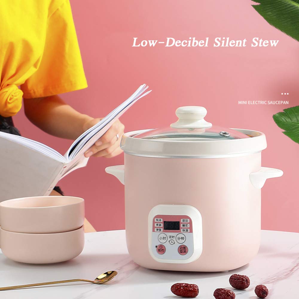 Olla cocción Lenta eléctrica 1,8 l con Revestimiento cerámica, pequeña Olla cocción Lenta Profesional con Tapa Vidrio Templado y Recipiente cerámica extraíble, para 1 o 2 Personas, 160 W