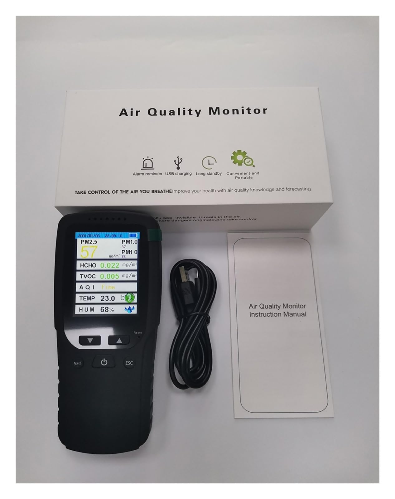 Monitor Di Qualità Dell'aria Contatore Particelle Polvere D'aria A 3 Canali Analizzatore Gas Rilevatore PM10 Pm1.0 Pm2.5 Per cucina e camper