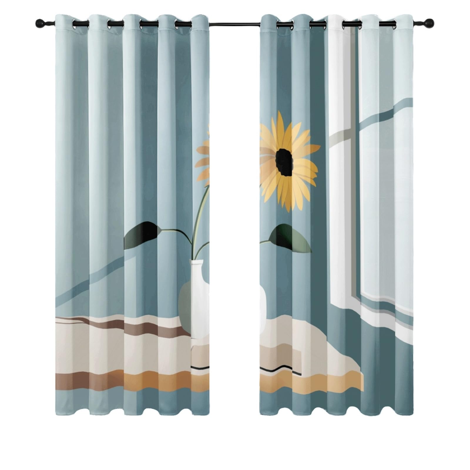 Wazylphin Blackout Eyelet Curtains Black Blue Green Thermal Blackout Curtains for Bedroom Living Room Black Out Curtain Reduce Noise Eyelet Curtins Durable Polyester Thick Window Curtain 2x75x166cm